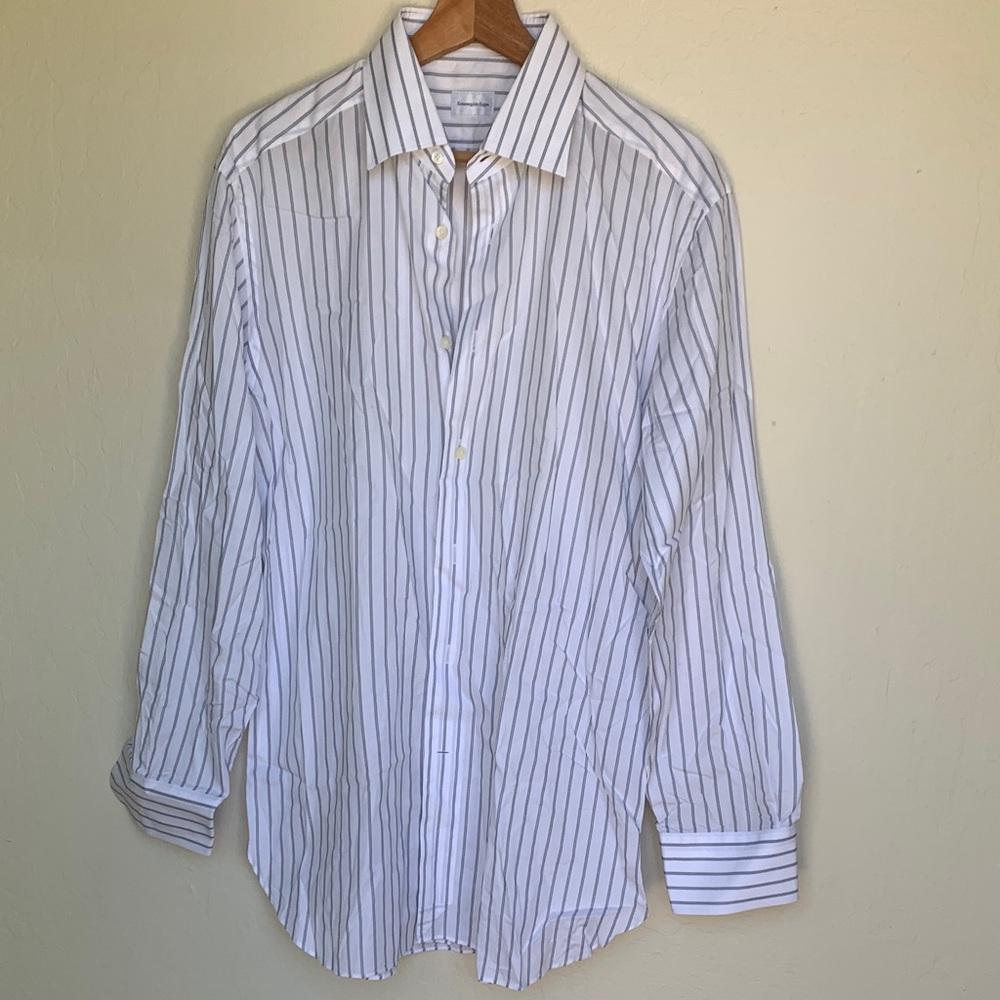 Ermenegildo Zegna White and Gray Striped Dress Shirt